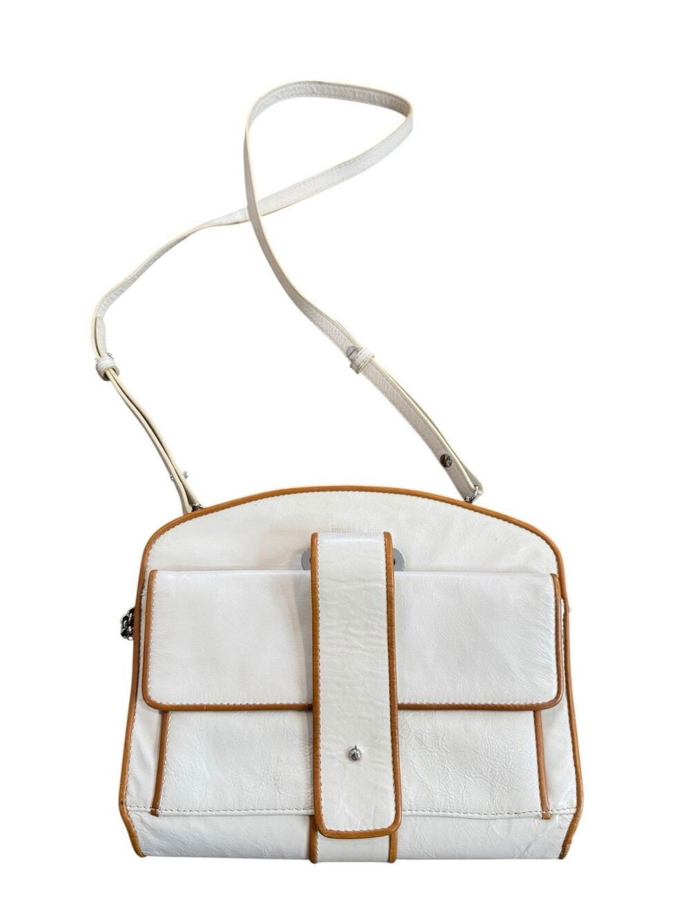 BIMBA Y LOLA Medium Pocket Leather Purse Cream Vintage Shoulder Bag Classic